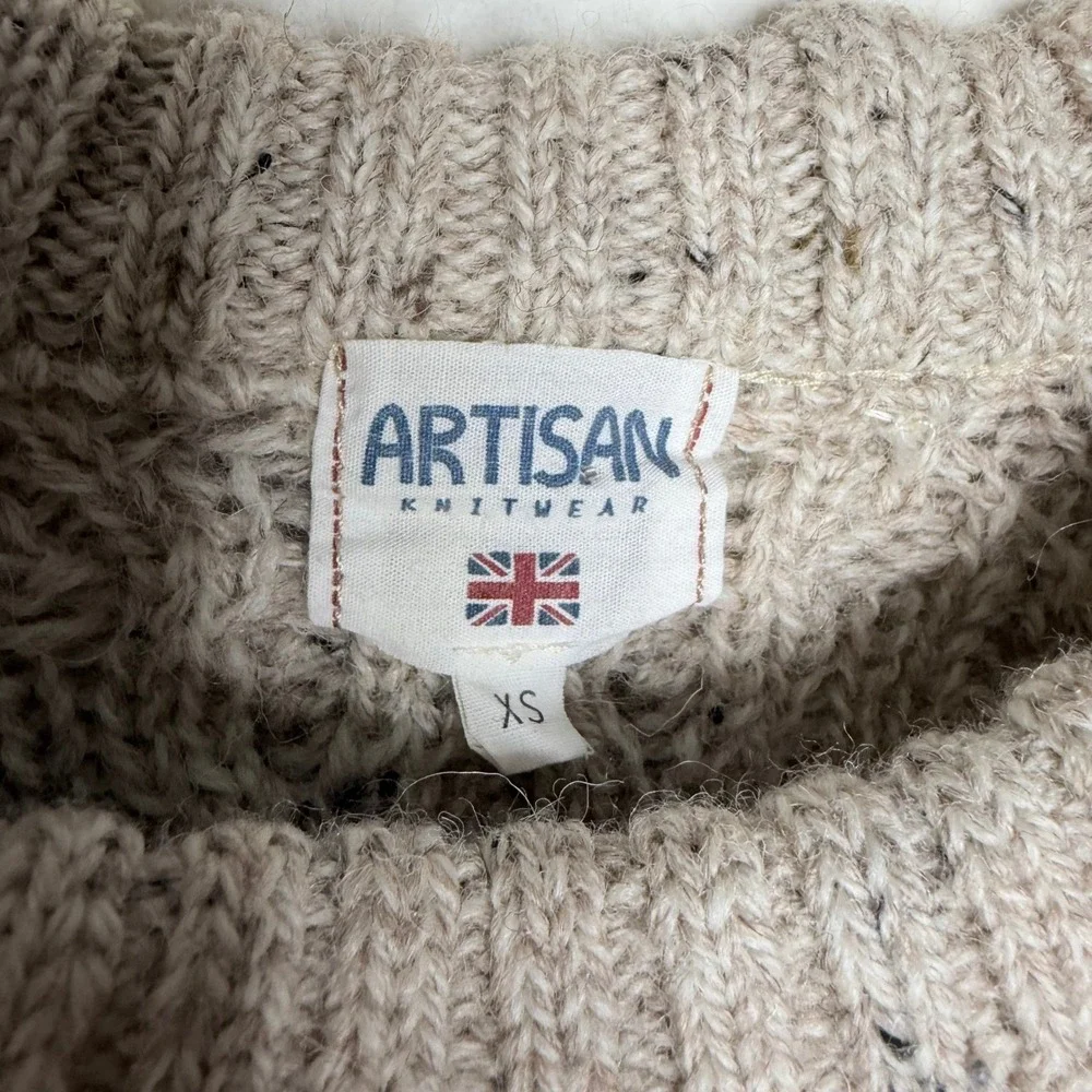 Artisan Knitwear Cable Knit Wool Sweater XS Speckled Tan Crew Neck‎